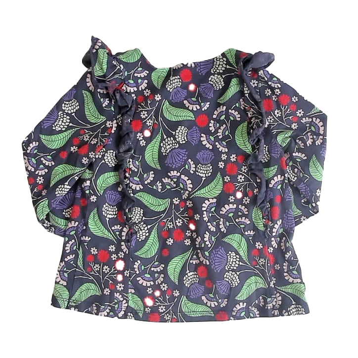 Tea Collection Girls Navy Floral Long Sleeve Shirt Size: 6 Years Navy Floral