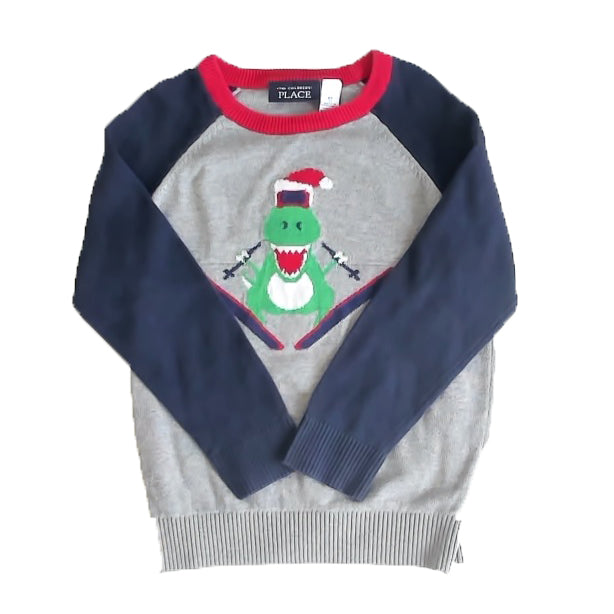 The Children's Place Boys Navy | Gray | Green Dinosaur Sweater Size: 5T Navy | Gray | Green Dinosaur