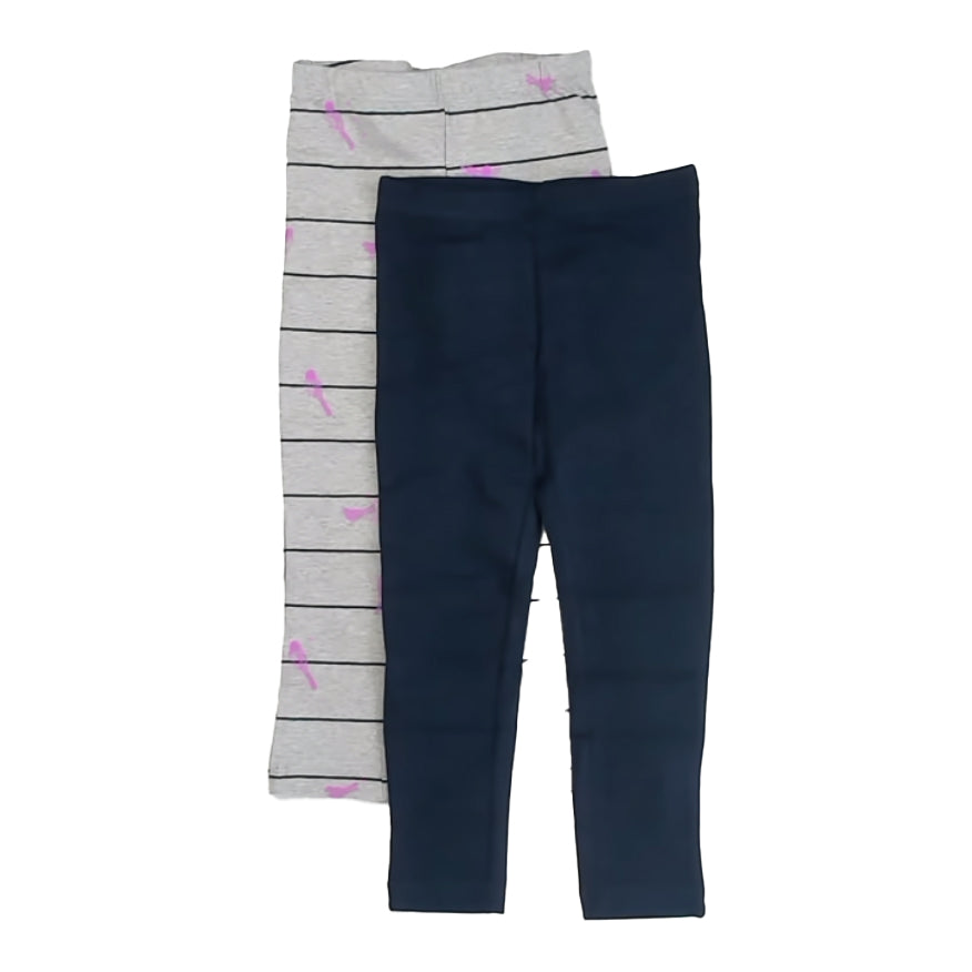 Mightly Girls Navy | Gray Stripe Leggings Size: 2-5T Navy | Gray Stripe