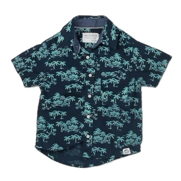 Free Planet Boys Navy | Green Palm Trees Button Down Short Sleeve Size: 2T Navy | Green Palm Trees