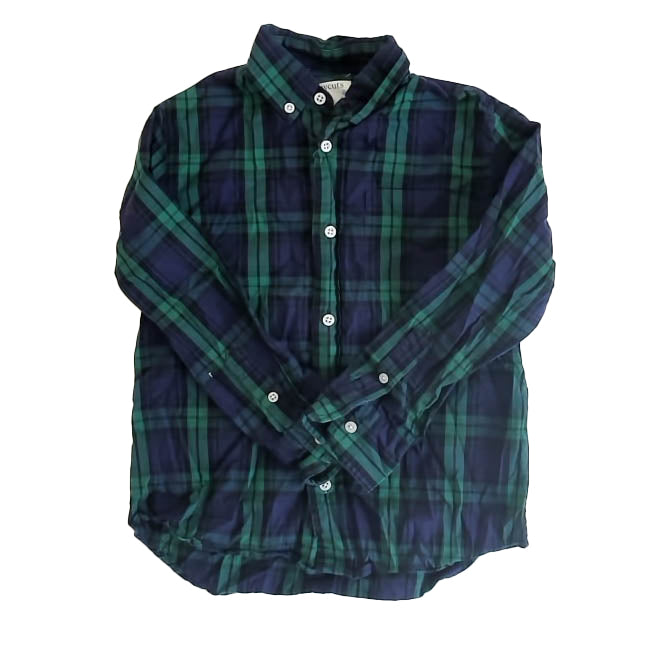 Crewcuts Boys Navy | Green Plaid Button Down Long Sleeve Size: 4-5T Navy | Green Plaid