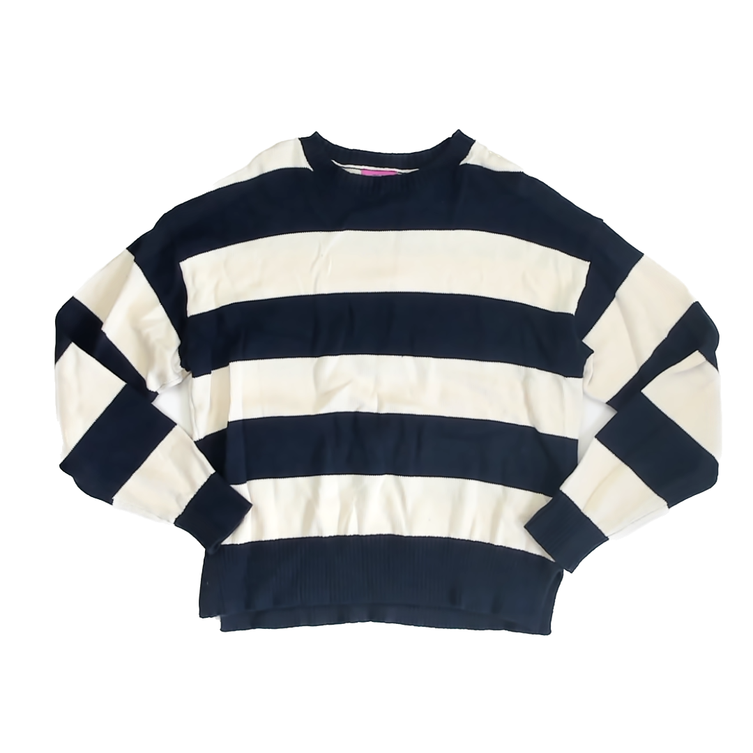 Edikted Girls Navy | Ivory Striped Sweater Size: Junior XS Navy | Ivory Striped