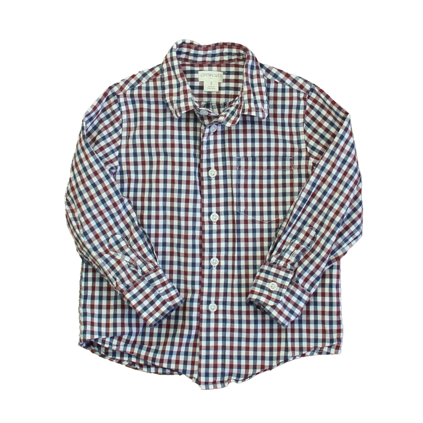 Crewcuts Boys Navy | Maroon Check Button Down Long Sleeve Size: 2T Navy | Maroon Check
