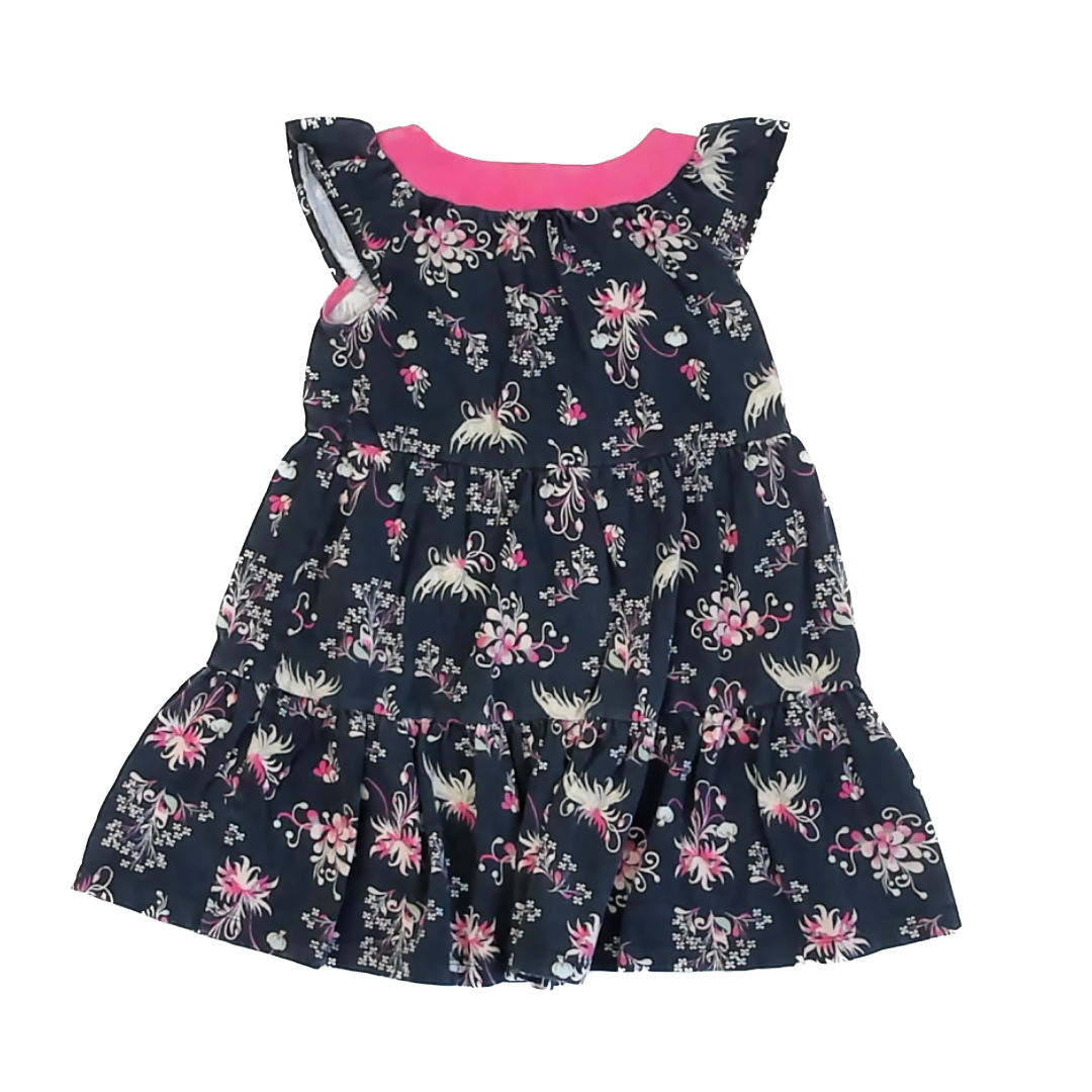 Tea Collection Girls Navy Pink Design | Short Sleeve Dress Size: 6 Years Navy Pink Design | Short Sleeve