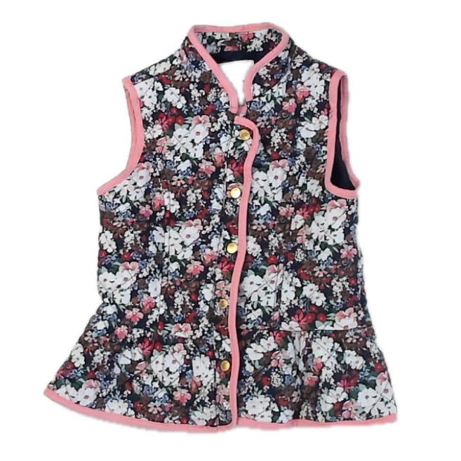 Janie and Jack Girls Navy | Pink Floral Vest Size: 5-6 Years Navy | Pink Floral