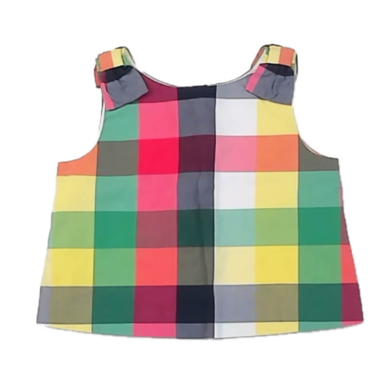 Janie and Jack Girls Navy | Pink | Green Check Blouse Size: 4T Navy | Pink | Green Check