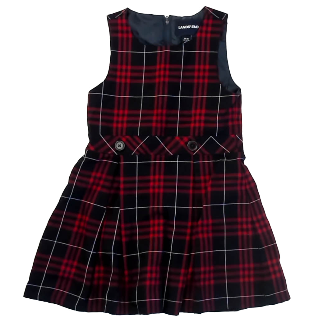 Lands' End Girls Navy Plaid Dress Size: 6 Years Navy Plaid