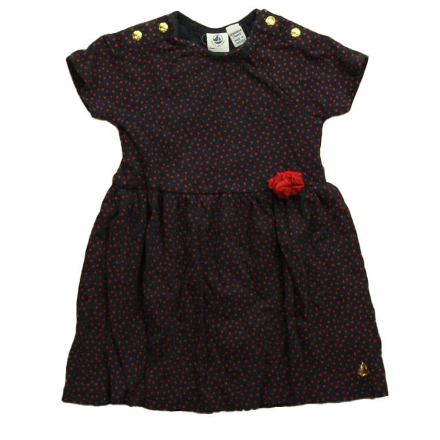 Petit Bateau Girls Navy Polka Dots Dress Size: 18 Months