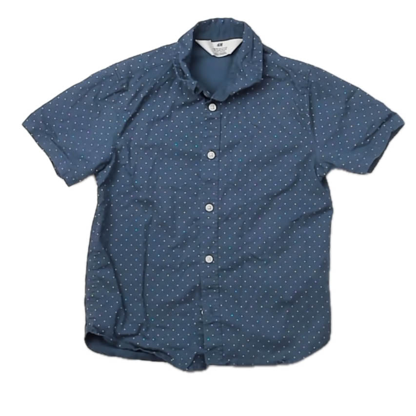 H&M Boys Navy Polka Dots Button Down Short Sleeve Size: 5T Navy Polka Dots