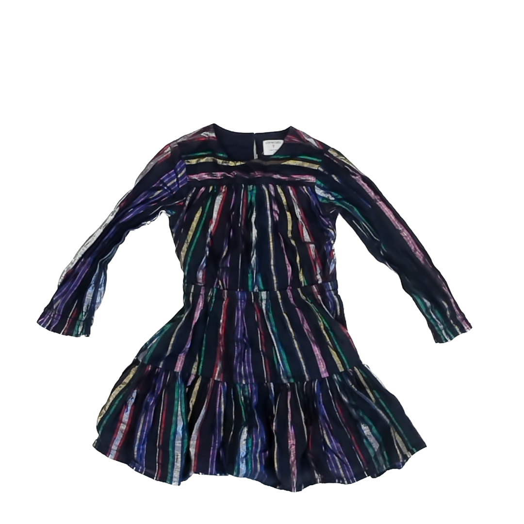 Crewcuts Girls Navy | Rainbow Stripe Dress Size: 5T Navy | Rainbow Stripe