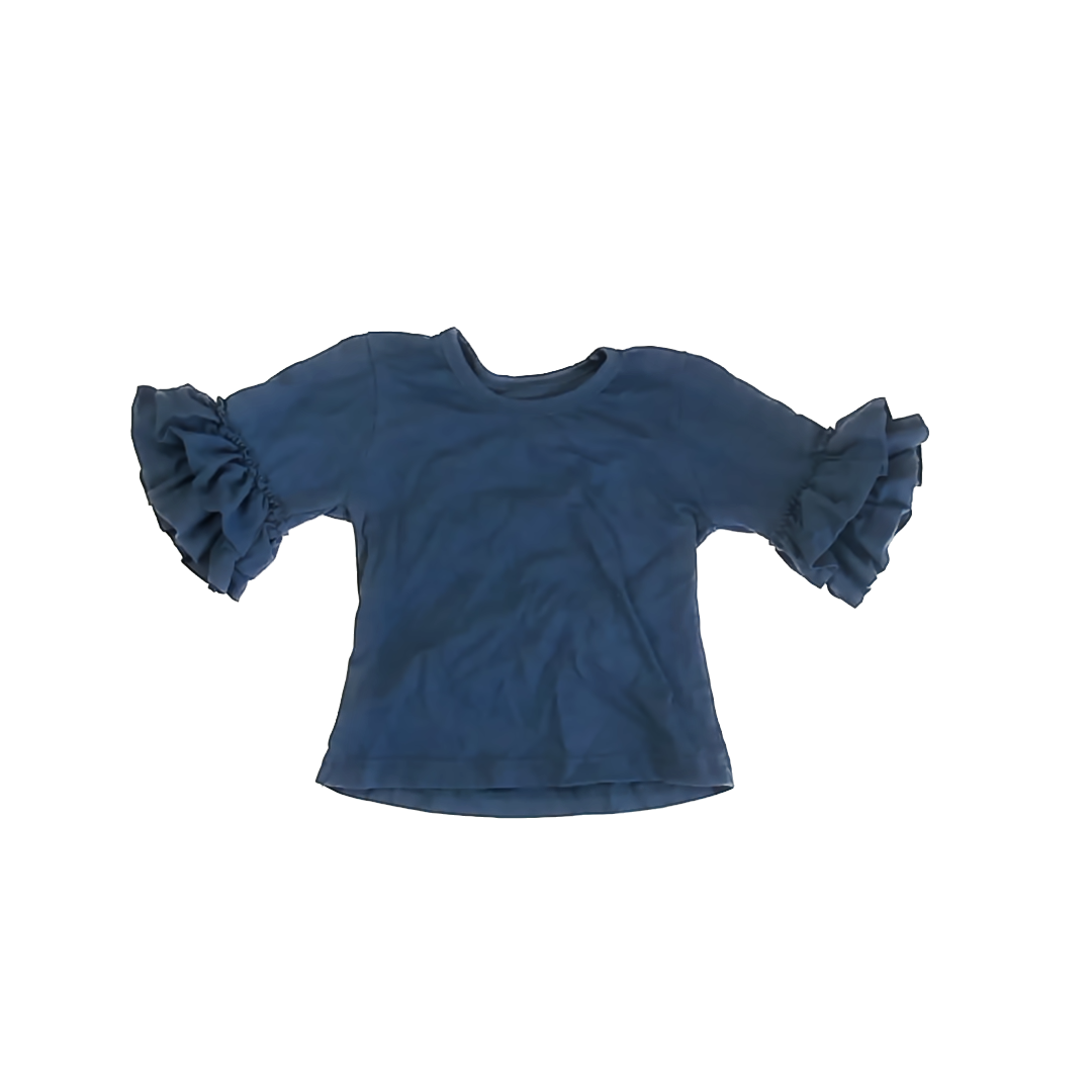 Unknown Brand Girls Navy Ruffles Short Sleeve Shirt Size: 6 Years Navy Ruffles