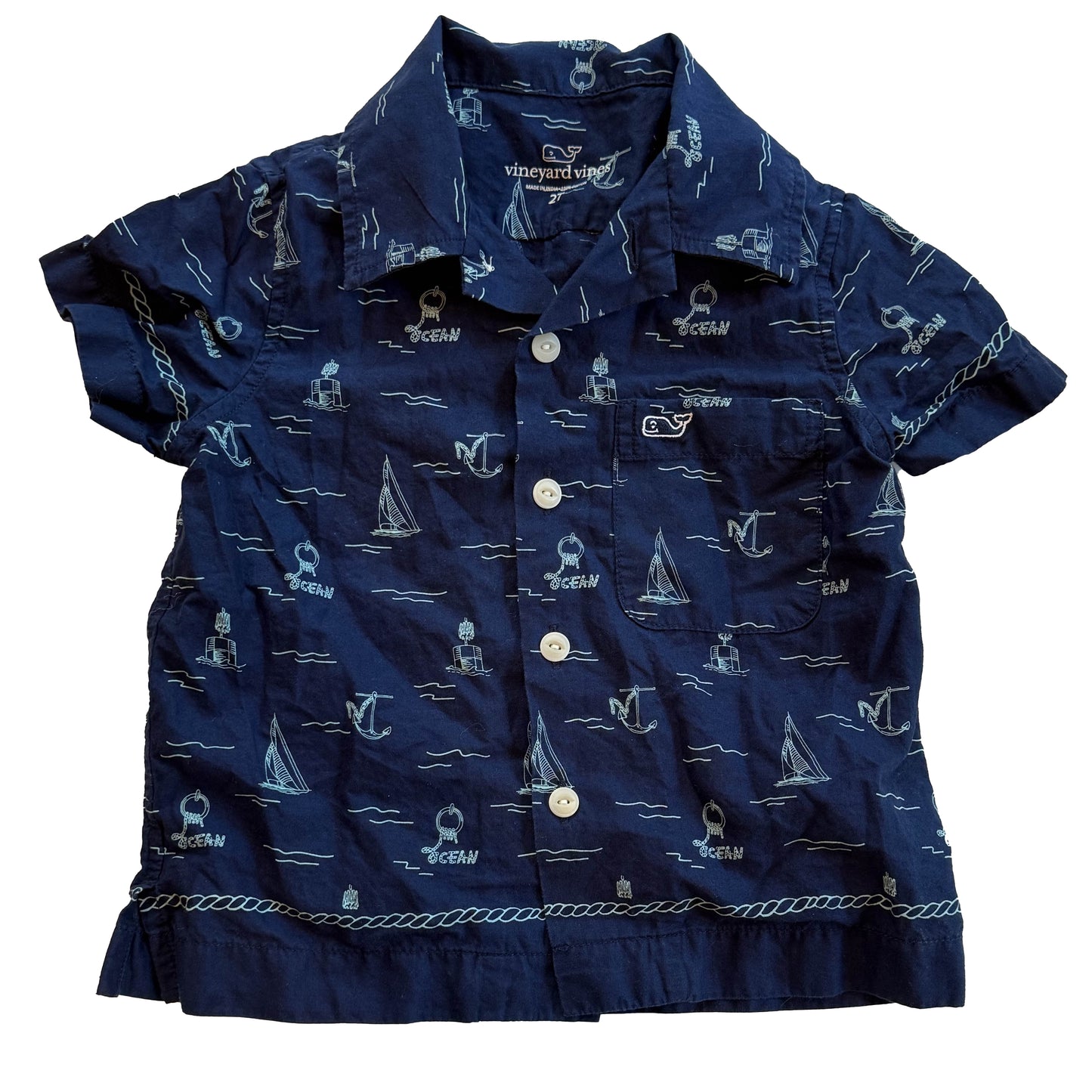 Vineyard Vines Boys Navy Sailboats Button Down Short Sleeve Size: 2T Navy Sailboats