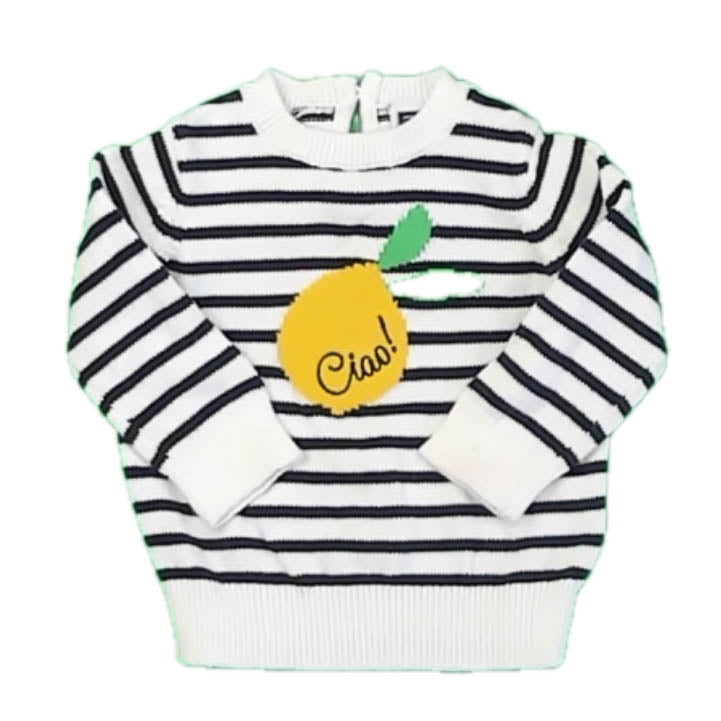Janie and Jack Girls Navy Stripe | Lemon Sweater Size: 3-6 Months Navy Stripe | Lemon