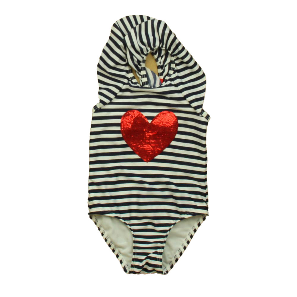 Cat & Jack Girls Navy Stripe | Red Heart 1-piece Swimsuit Size: 2T Navy Stripe | Red Heart