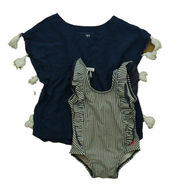 Ruffle Butts Girls Navy Stripe 1-piece Swimsuit Size: 3-6 Months Navy Stripe