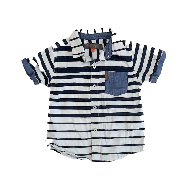 Ben Sherman Boys Navy Stripe Button Down Short Sleeve Size: 18 Months Navy Stripe