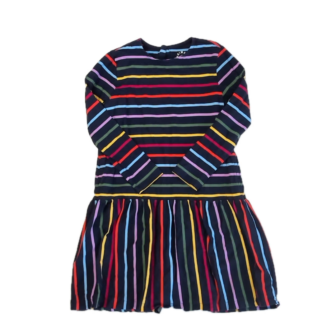 Primary.com Girls Navy Stripe Dress Size: 6-7 Years Navy Stripe