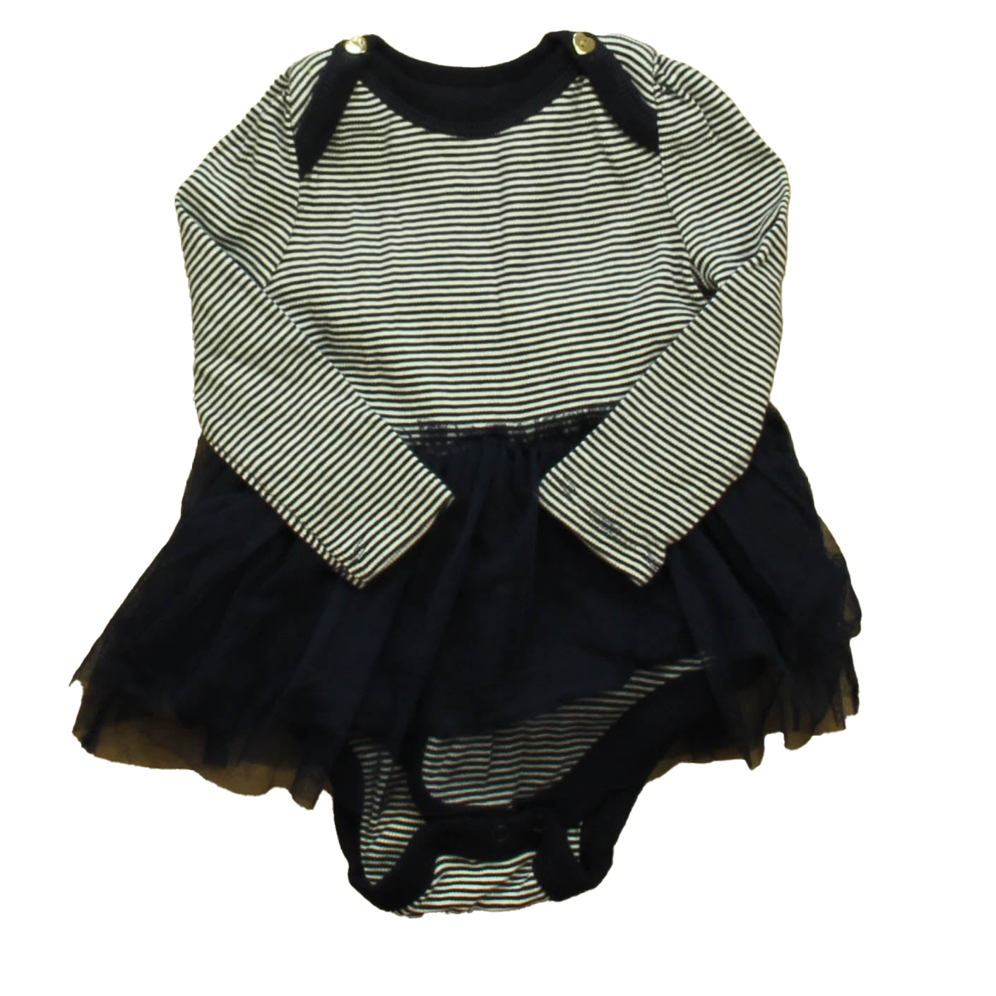 Gap Girls Navy Stripe Dress Size: 6-12 Months Navy Stripe