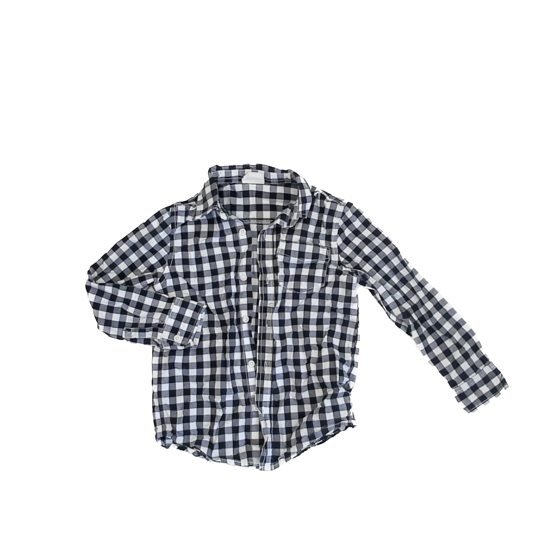 Crazy 8 Boys Navy | White Gingham Button Down Long Sleeve Size: S (5-6) Navy | White Gingham