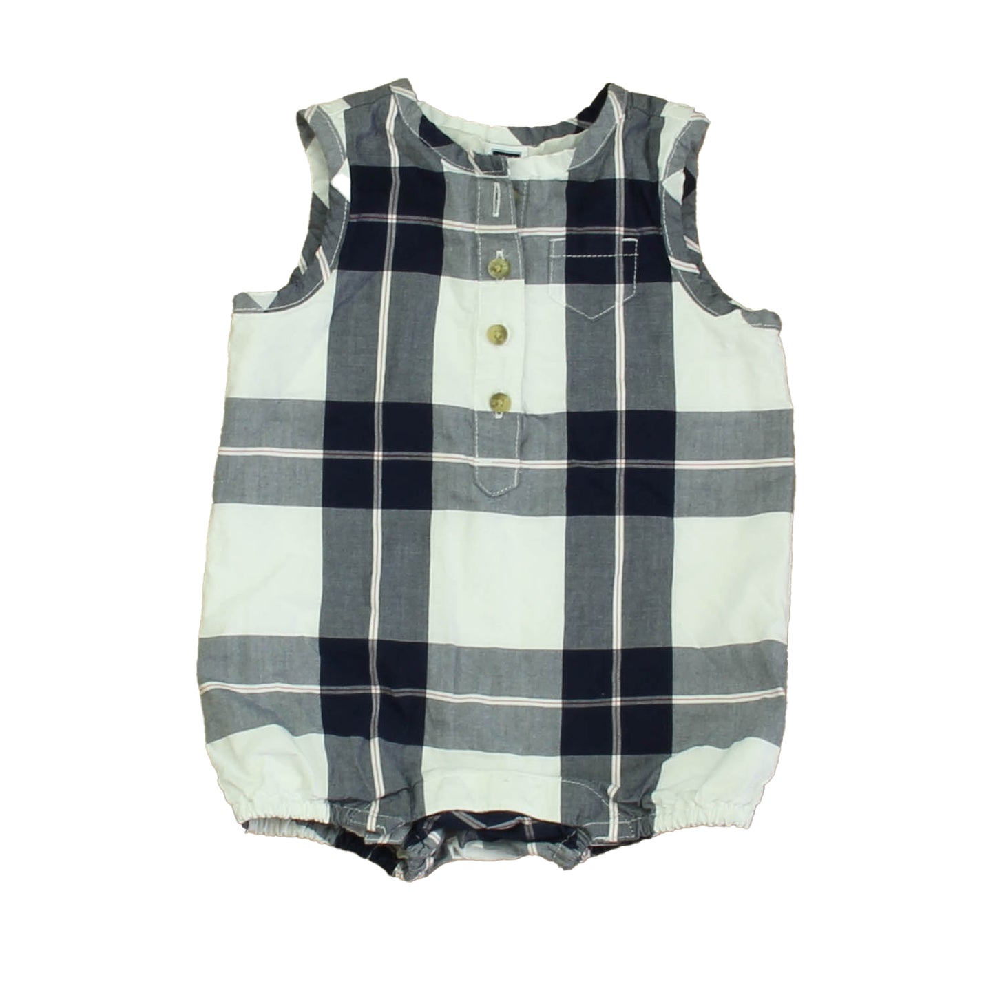 Janie and Jack Boys Navy | White Plaid Romper Size: 3-6 Months Navy | White Plaid