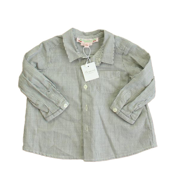 Bonpoint Boys Navy | White Stripe Button Down Long Sleeve Size: 6 Months Navy | White Stripe