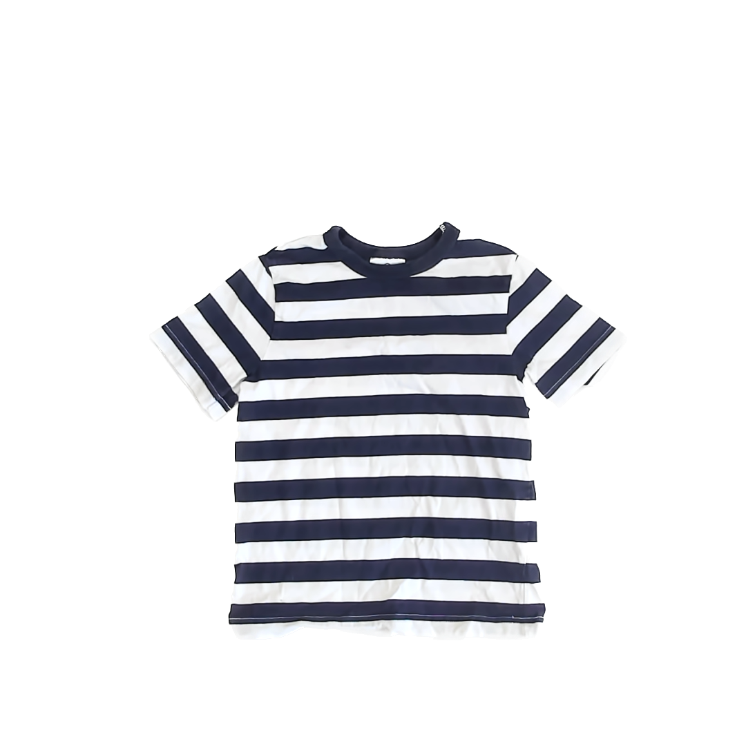 Hanna Andersson Boys Navy | White Stripe T-Shirt Size: 120 (6-7) Navy | White Stripe