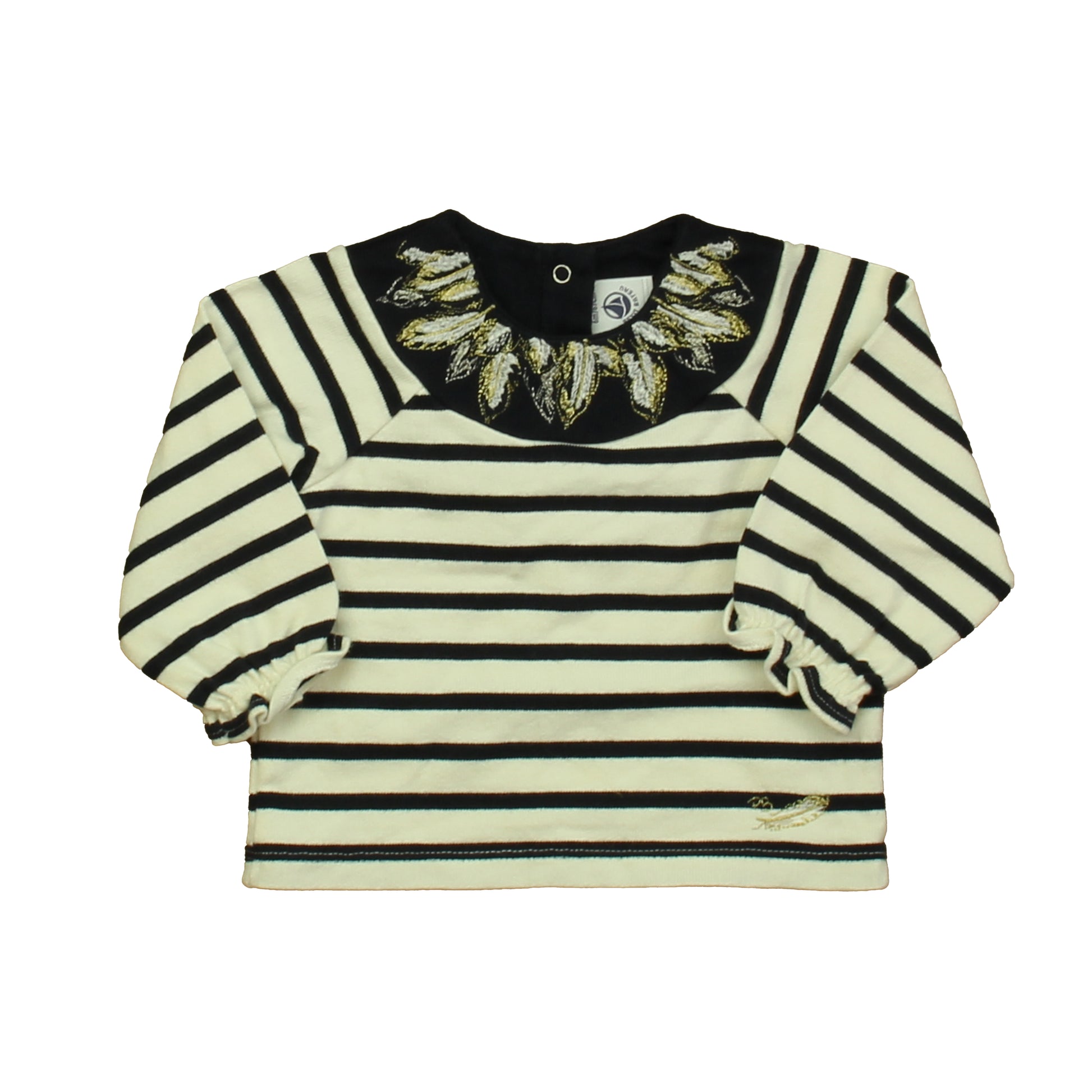 Petit Bateau Girls Navy | White Long Sleeve Shirt Size: 6 Months Navy | White