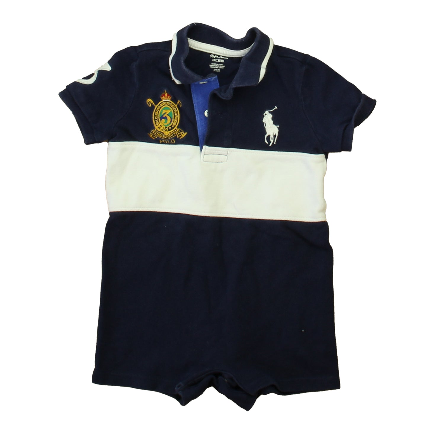 Ralph Lauren Boys Navy | White Romper Size: 9 Months Navy | White
