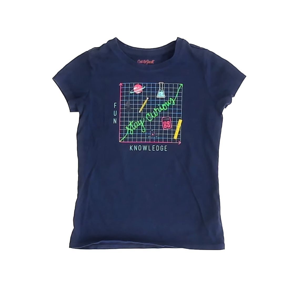 Cat & Jack Girls Navy T-Shirt Size: 6-7 Years Navy