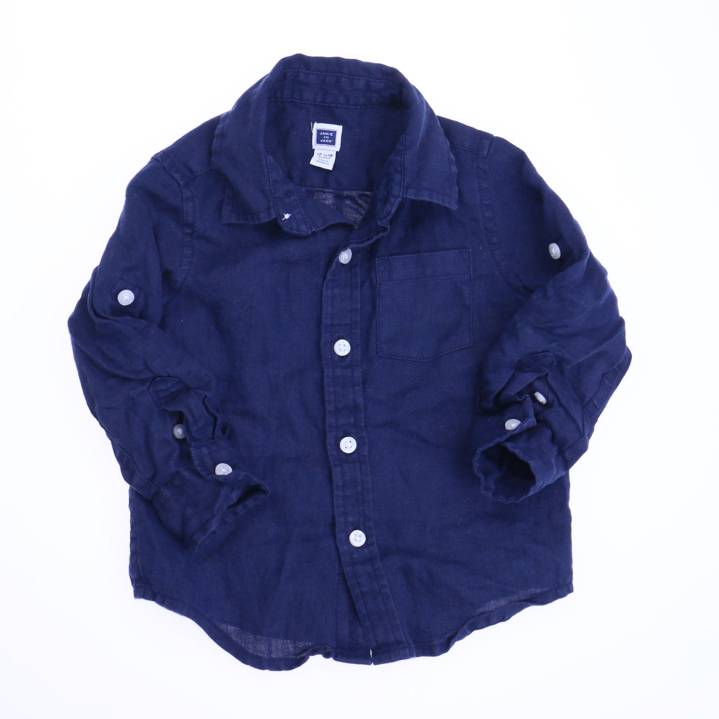 Janie & Jack Boys Navy Button Down Long Sleeve Size: 12-18 Months Navy