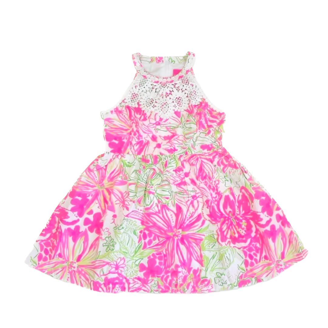 Lilly Pulitzer Girls Neon Pink Floral Dress Size: 12 Years Neon Pink Floral