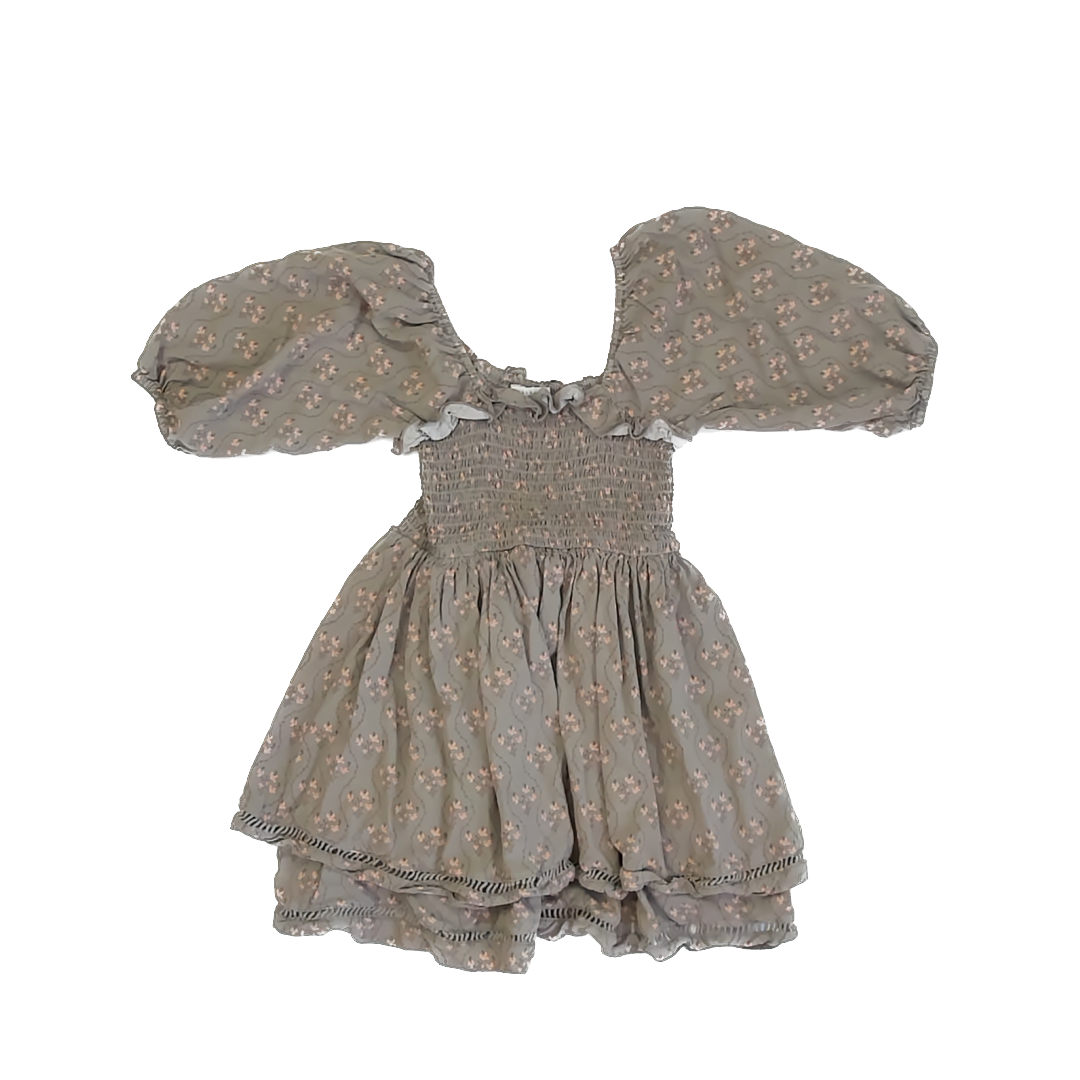 Noralee Girls Olive Green | Pink Floral Dress Size: 6 Years Olive Green | Pink Floral