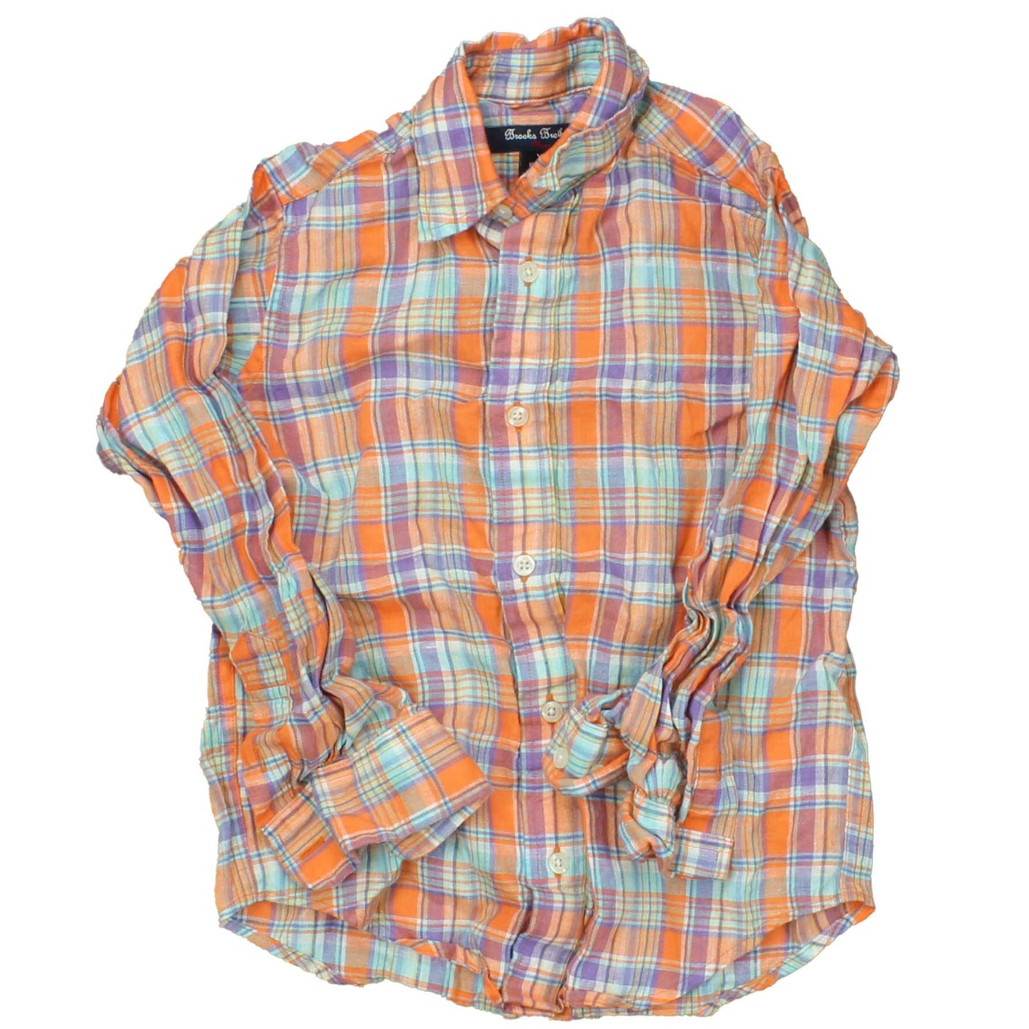 Brooks Brothers Fleece Boys Orange | Blue | Plaid Button Down Long Sleeve Size: 4-5T Orange | Blue | Plaid