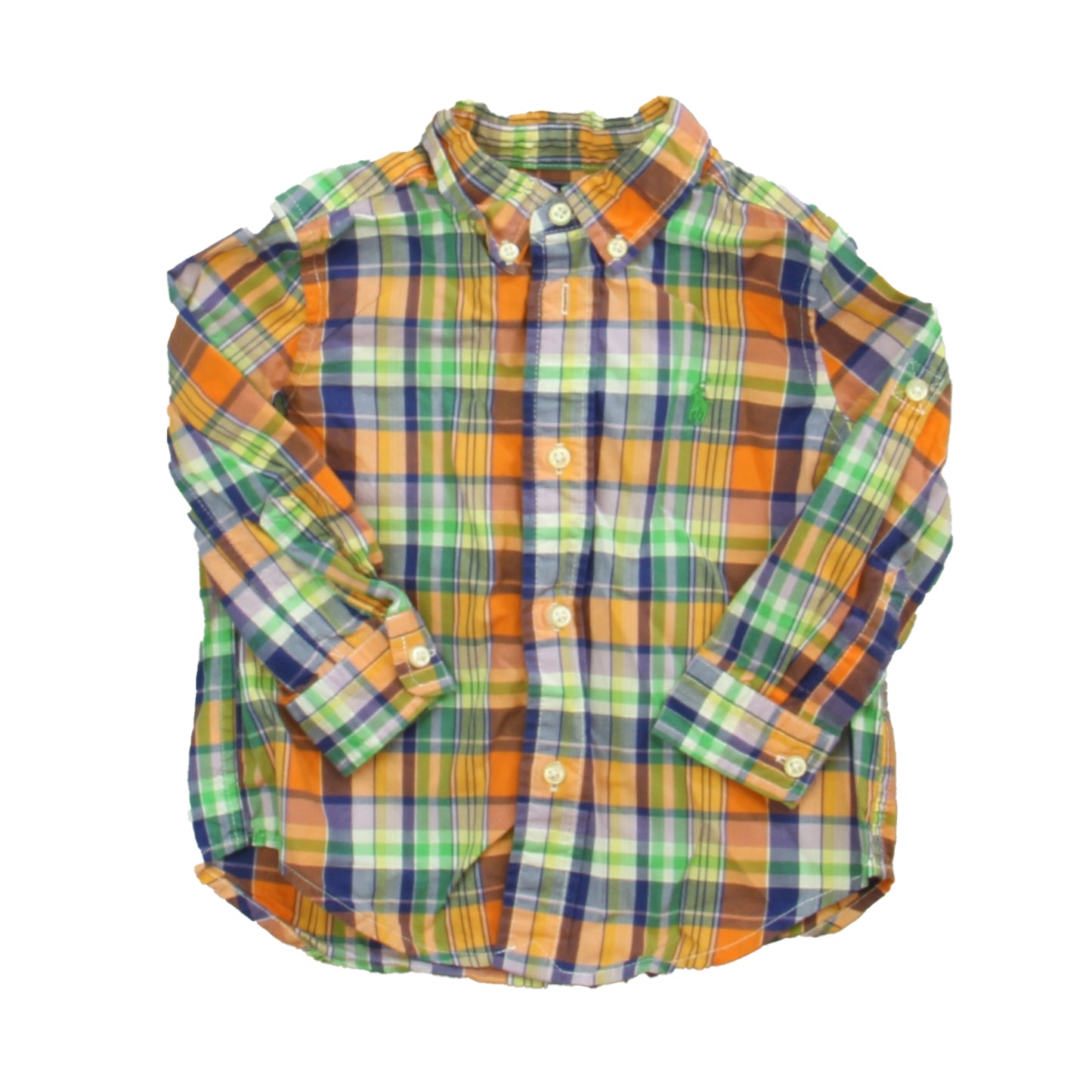 Ralph Lauren Boys Orange | Blue Plaid Button Down Long Sleeve Size: 18 Months Orange | Blue Plaid