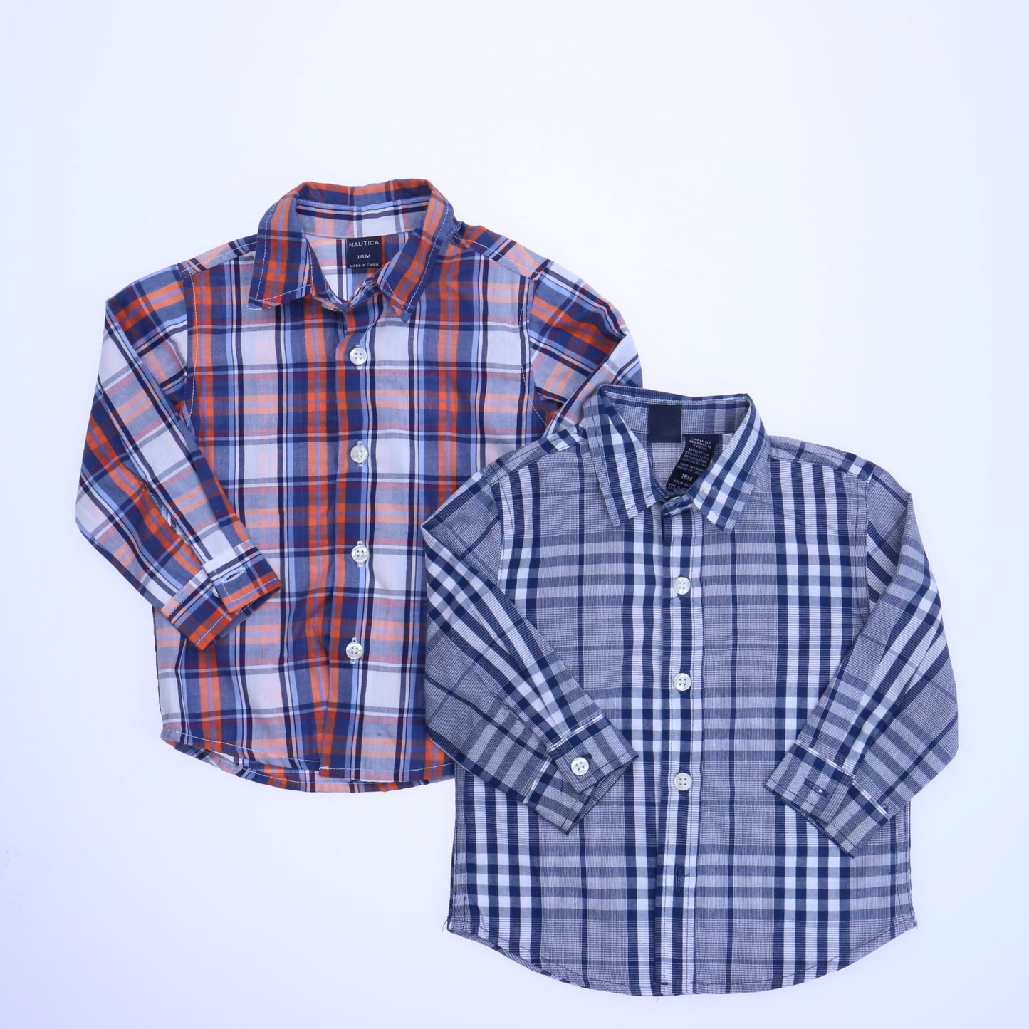Nautica Boys Orange | Blue Plaid Button Down Long Sleeve Size: 18 Months Orange | Blue Plaid
