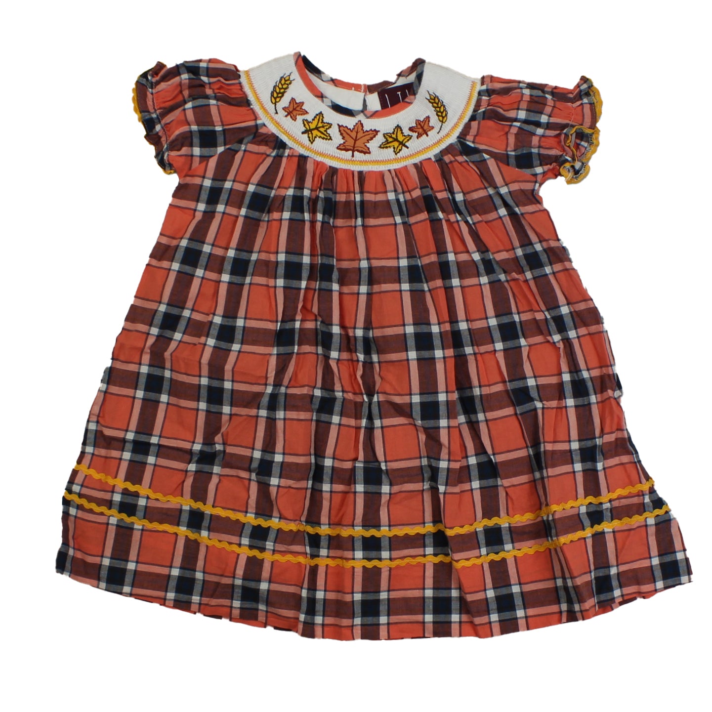 Lil Cactus Girls Orange | Brown | Blue Dress Size: 3T Orange | Brown | Blue