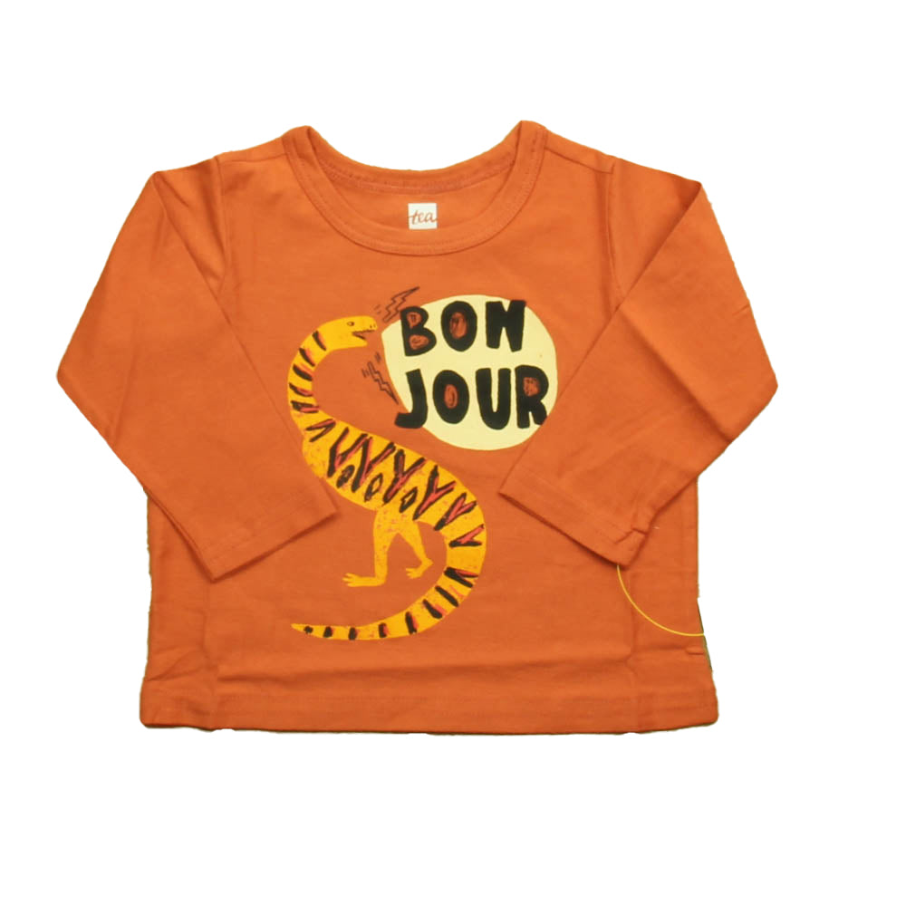 Tea Boys Orange Dino Long Sleeve T-Shirt Size: 3-6 Months Orange Dino