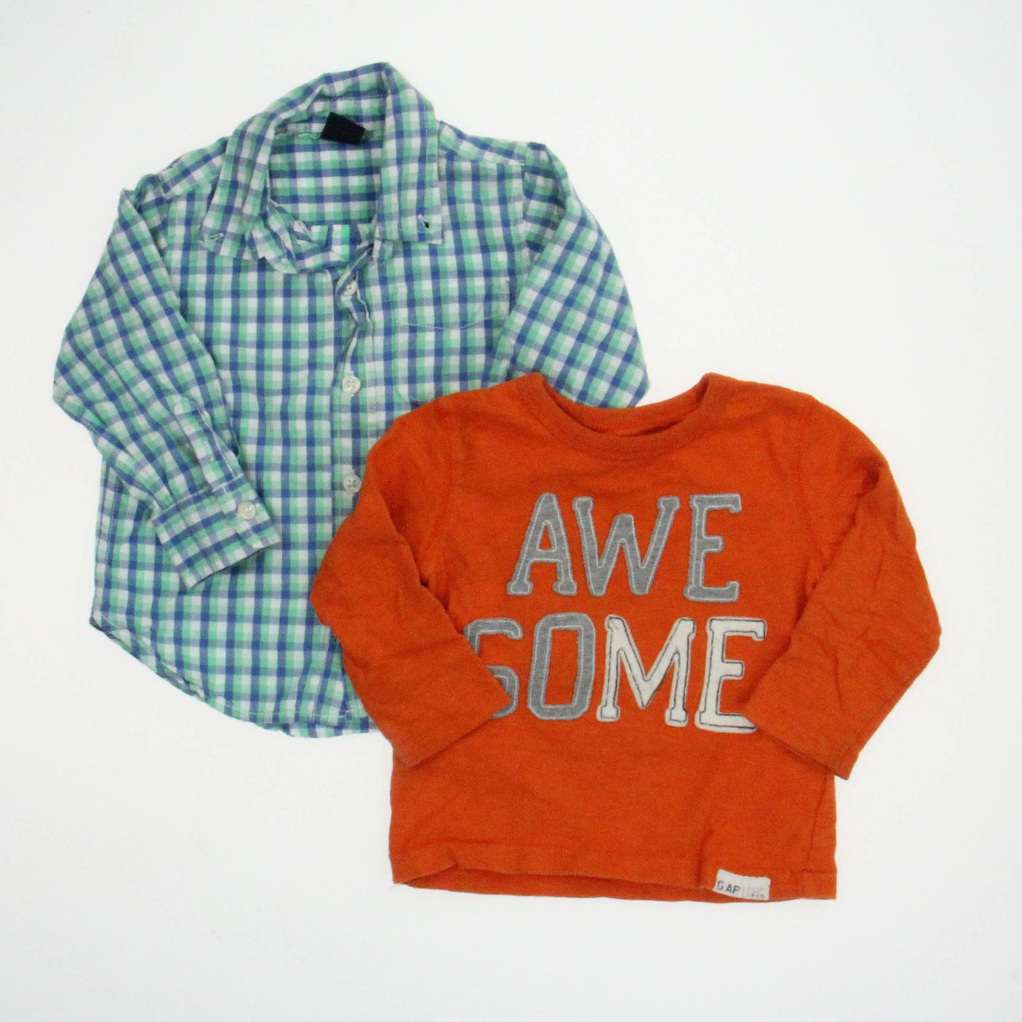 Gap Boys Orange | Green | Blue | Plaid Shirt Size: 12-18 Months Orange | Green | Blue | Plaid