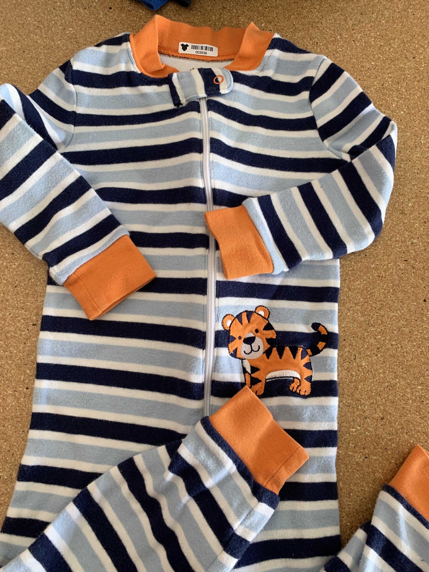 Boys orange | Navy Blue | White | Stripe Onesie Size: 18 months orange | Navy Blue | White | Stripe