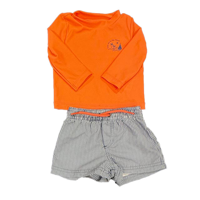 Carter's Boys Orange | Navy Stripe 2-piece Swimsuit Size: 9 Months Orange | Navy Stripe