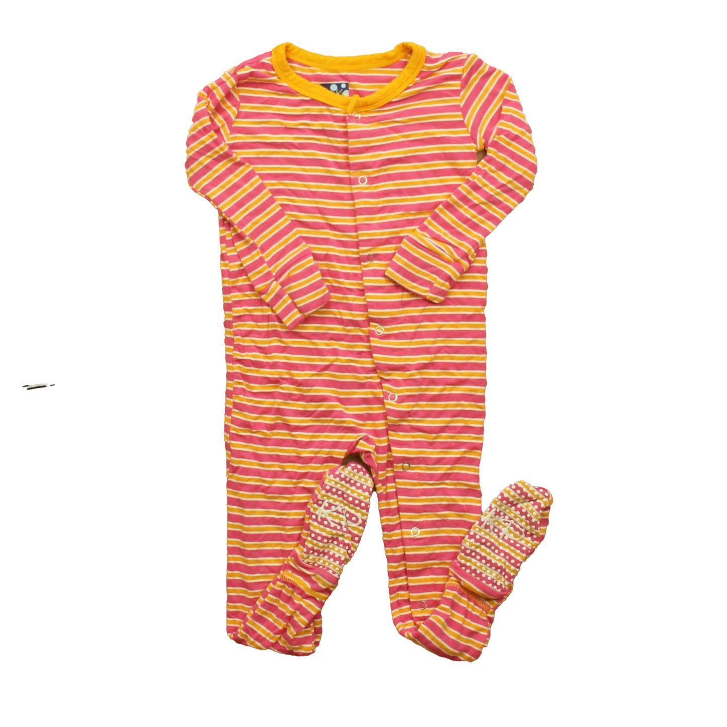 Kickee Pants Girls Orange | Pink Stripe 1-piece footed Pajamas Size: 12-18 Months Orange | Pink Stripe