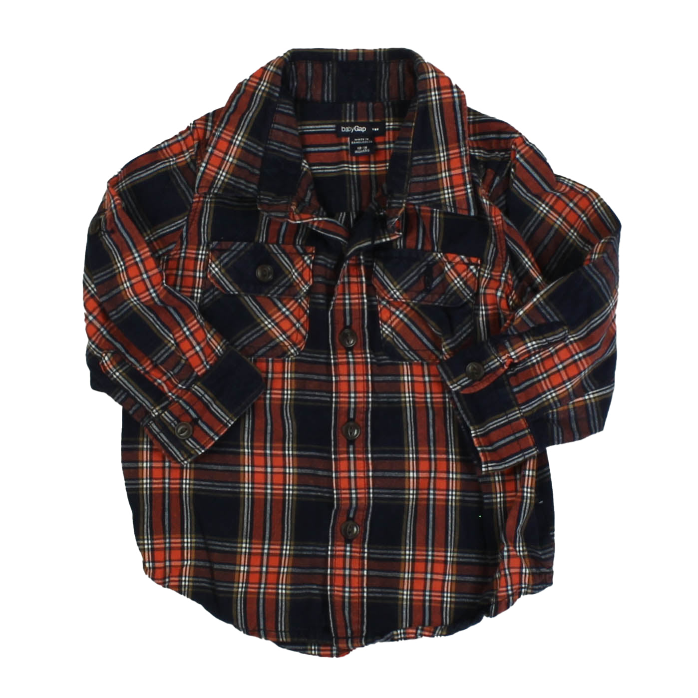 Gap Boys Orange | Plaid Button Down Long Sleeve Size: 12-18 Months Orange | Plaid