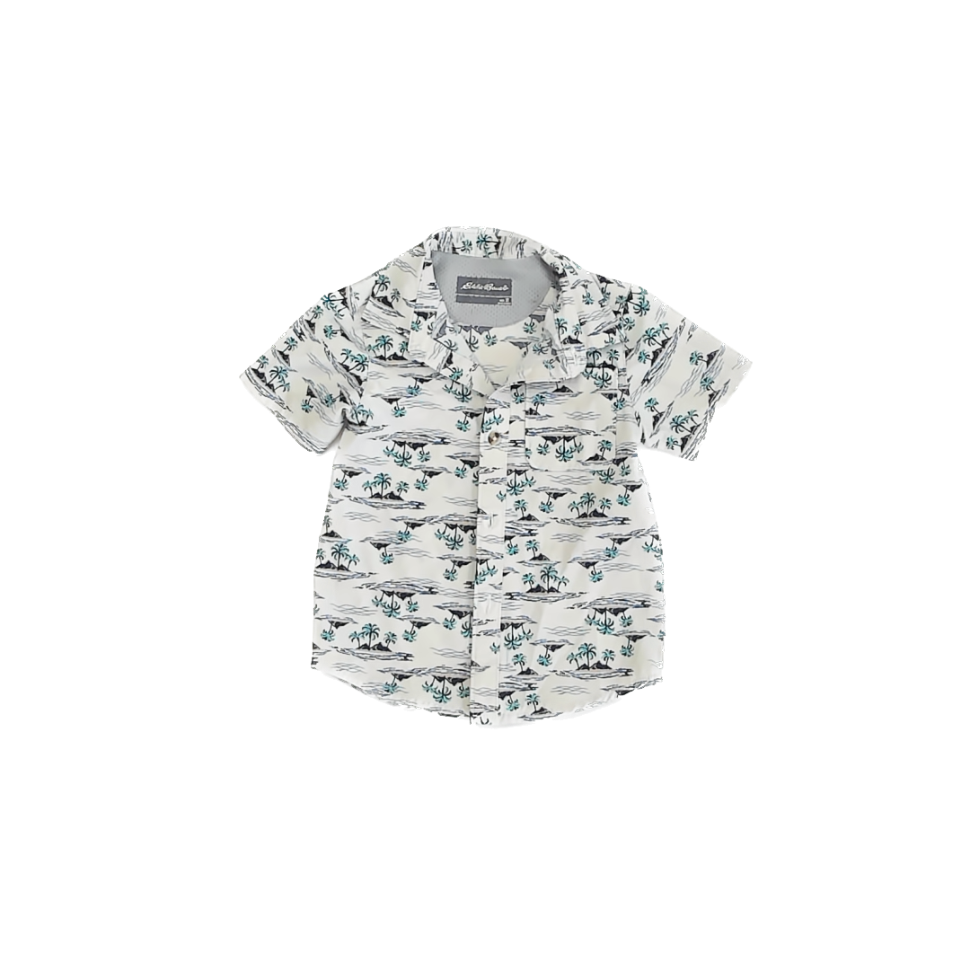 Eddie Bauer Boys Palm Tree Button Down Short Sleeve Size: 3T Palm Tree