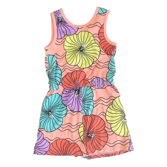 Tea Collection Girls Peach Floral Romper Size: 8 Years Peach Floral