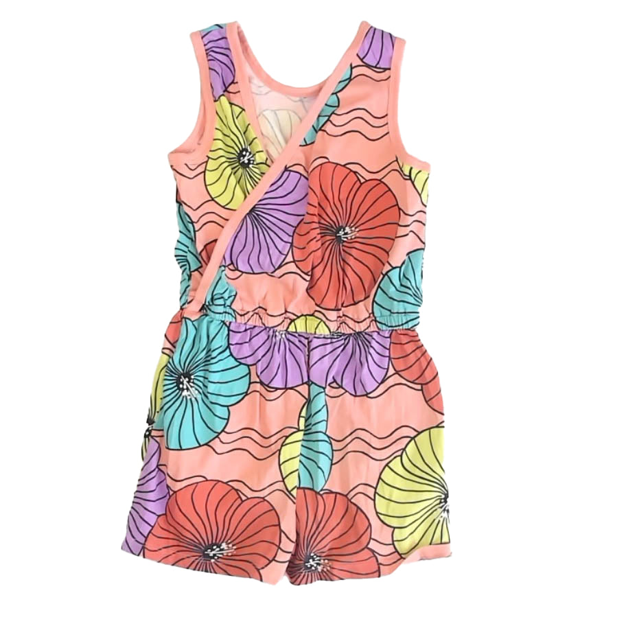 Tea Collection Girls Peach Floral Romper Size: 8 Years Peach Floral