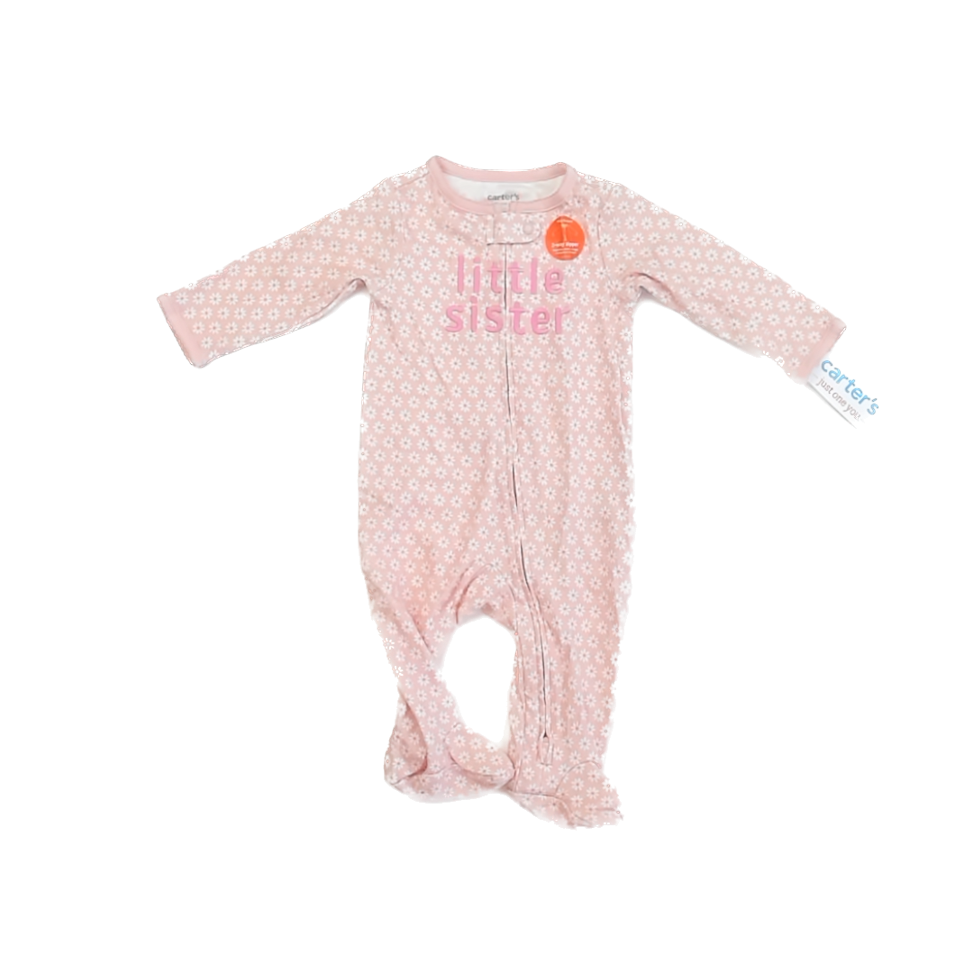 Carter's Girls Peach "Little Sister" 1-piece footed Pajamas Size: 6 Months Peach "Little Sister"