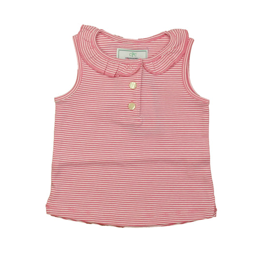 Classic Prep Girls Pink and White Stripe Polo Shirt Size: 12-24 Months Pink and White Stripe