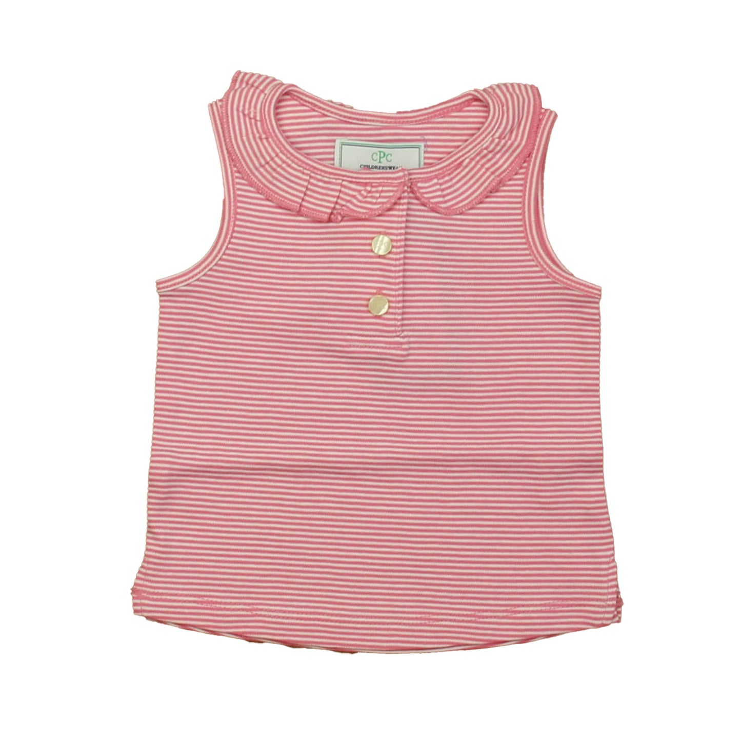 Classic Prep Girls Pink and White Stripe Polo Shirt Size: 12-24 Months Pink and White Stripe