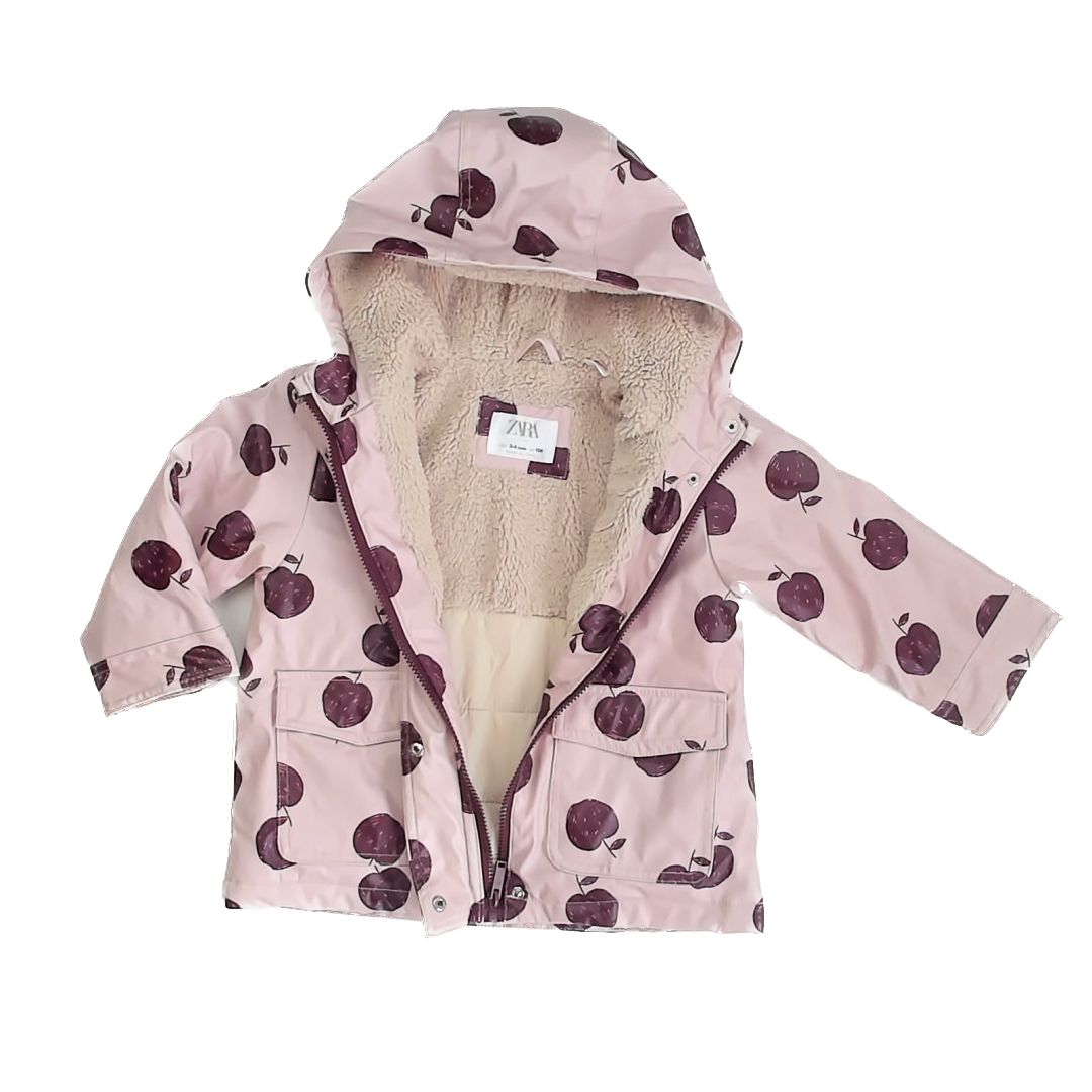 Zara Girls Pink Apples Rain Coat Size: 3-4T Pink Apples
