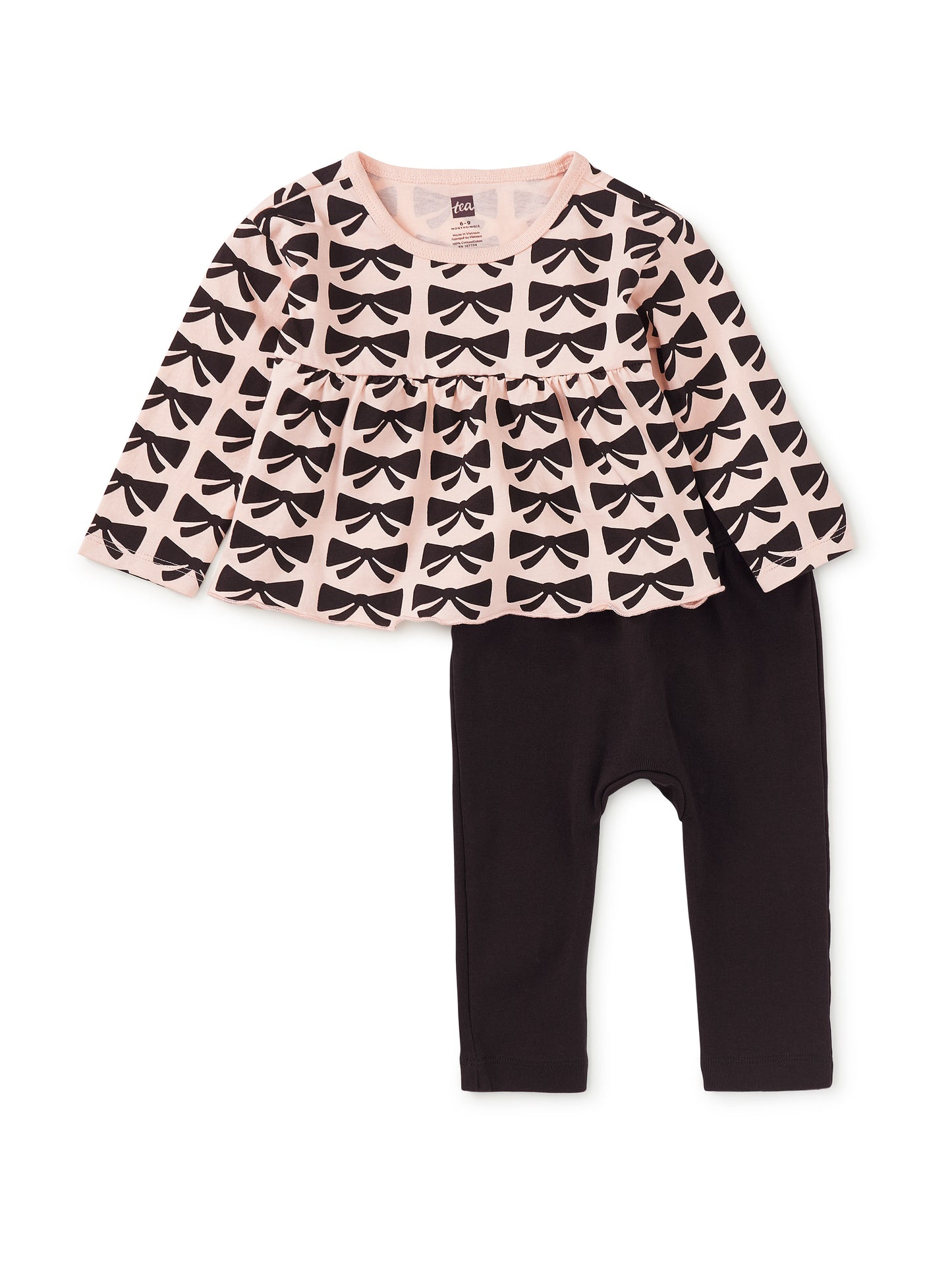 Tea Collection Girls Pink | Black Bows Apparel Sets Size: 6-9 Months Pink | Black Bows